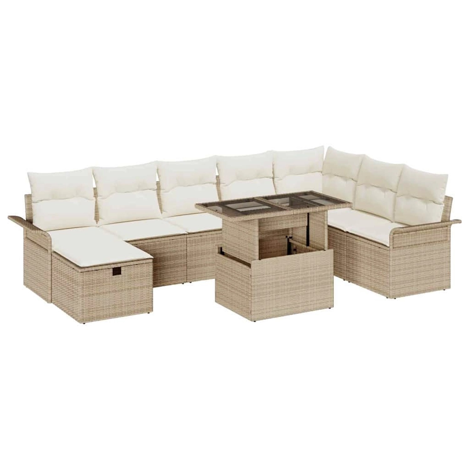 vidaXL Garten-Sofa-Set mit Kissen mit Speicher 9-Tlg Beige Poly Rattan 3359 günstig online kaufen