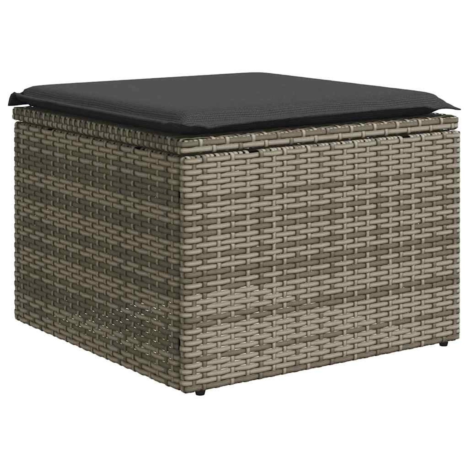 Grauer Gartenhocker aus Polyrattan mit dunklem Kissen, Teil der vidaXL Sofagarnitur, ideal für Gartenmöbel.