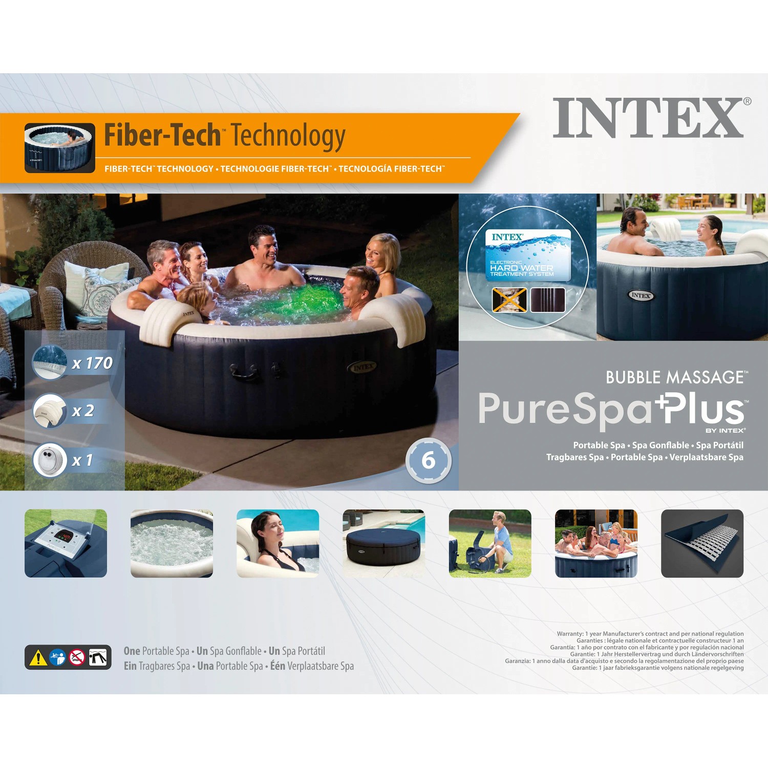 Intex PureSpa Plus aufblasbarer Whirlpool mit Massagefunktion für bis zu 6 Personen.