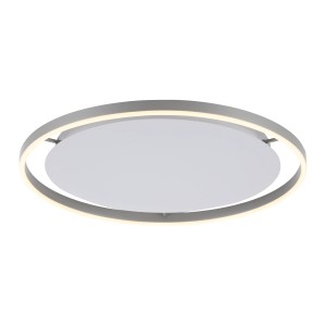 Moderne, flache LED Deckenleuchte Ritus in Aluminium, Ø 60 cm, mit warmweißem Licht.