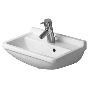 Weißes Duravit Starck 3 Handwaschbecken, 45 cm, mit Armatur, Hahnloch und Überlauf.