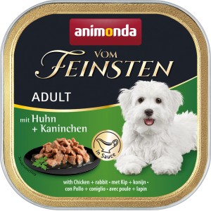 Vom Feinsten Hunde-Nassfutter Adult Huhn & Kaninchen, 150g Dose. Alleinfutter für ausgewachsene Hunde.