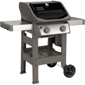 Weber Spirit II E-210 GBS Gasgrill mit 2 Brennern, Aromaschienen und Seitentischen in Schwarz.