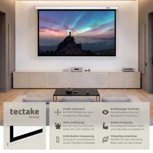 Tectake Beamer Leinwand Cinema Für 4K  Hd  Ultra Hd und Full Hd  Gain Faktor 1 0 Wand  Oder Deckenmontage  160 x 90 cm Weiß