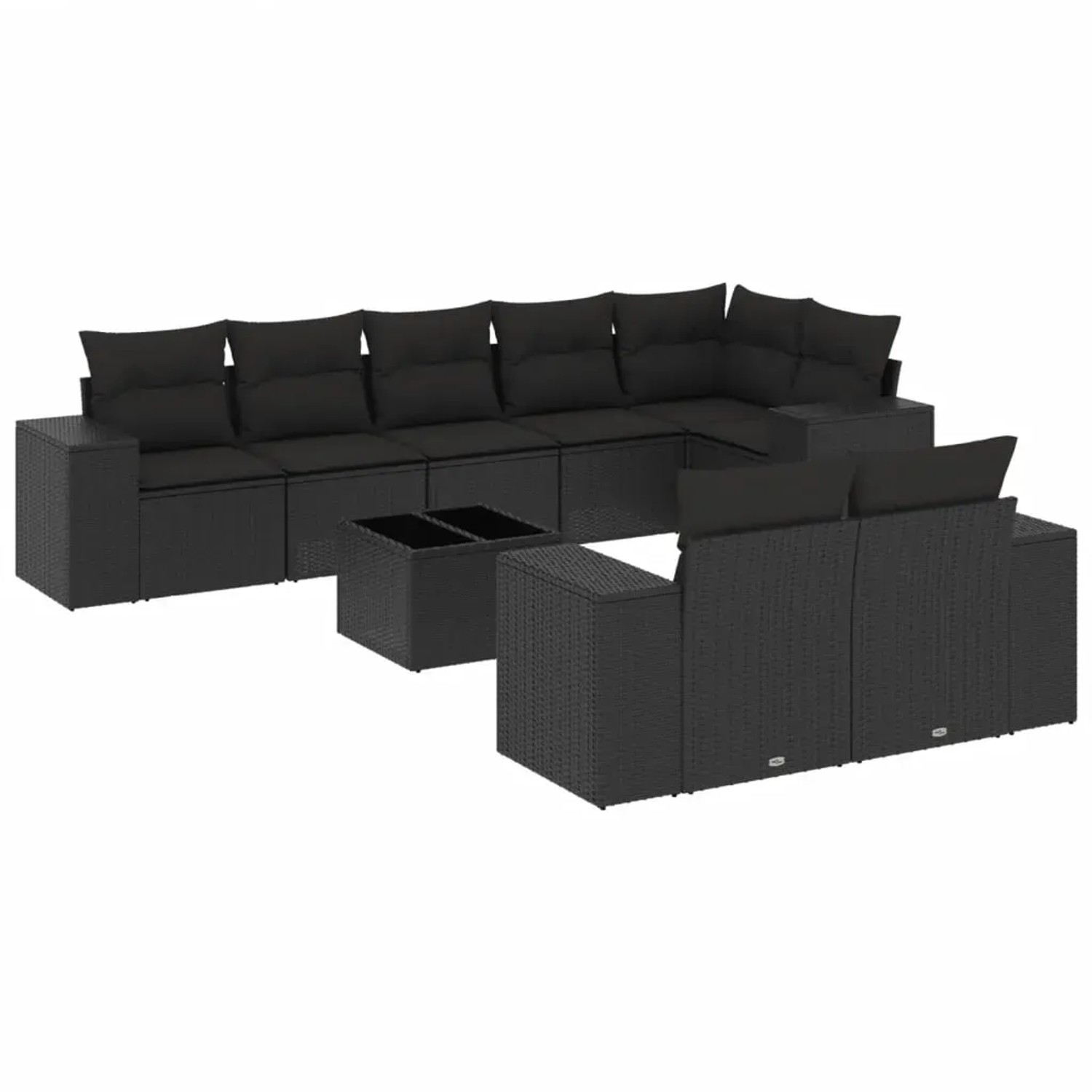 vidaXL 9-Tlg Garten-Sofagarnitur mit Kissen Schwarz Poly Rattan 3255162