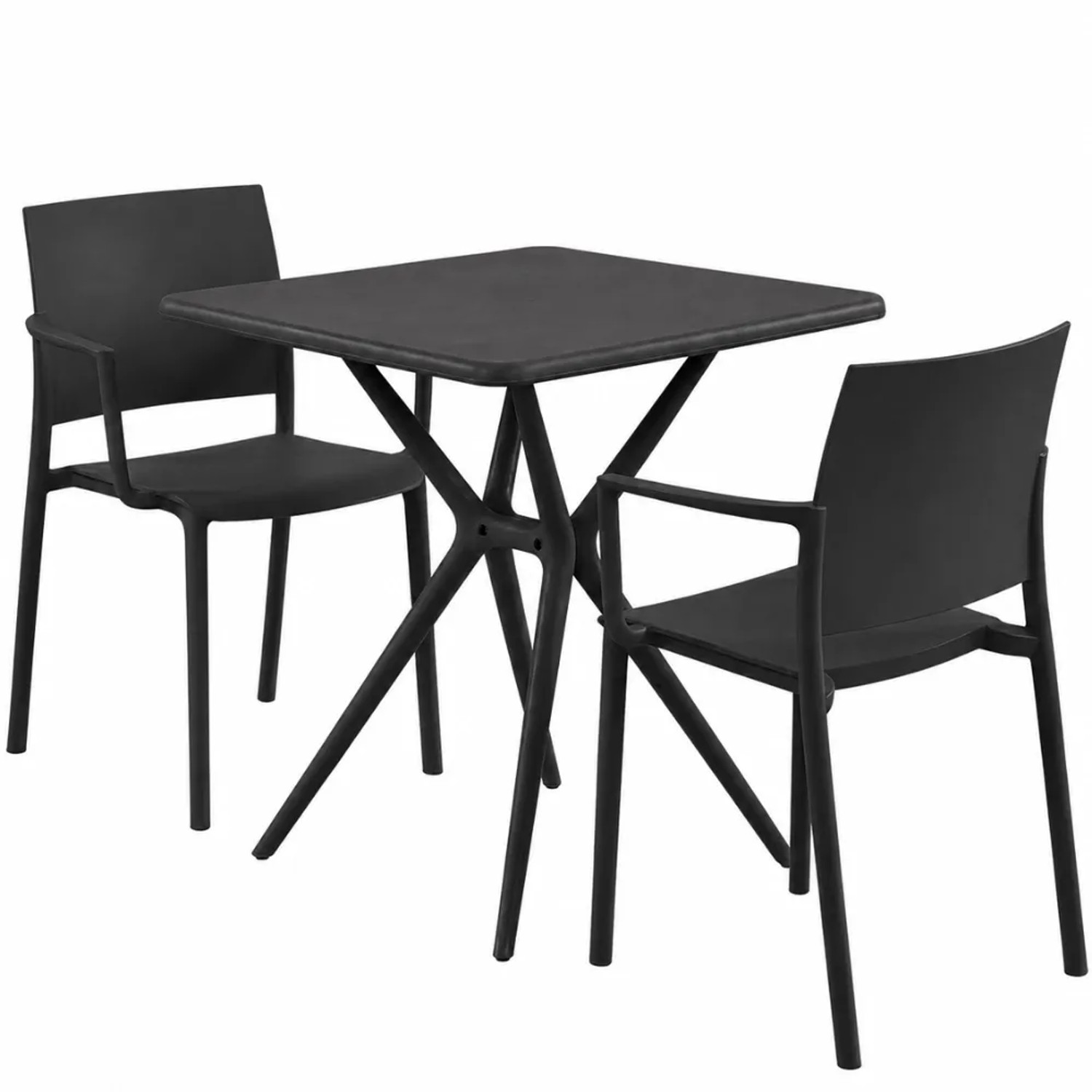 DELUKE Gartenmöbel-Set FRIDA mit 2 Stühlen 186x72x81cm Kunststoff Schwarz Balkonset Gartenset Tisch mit Stühlen Bistroset Outdoor