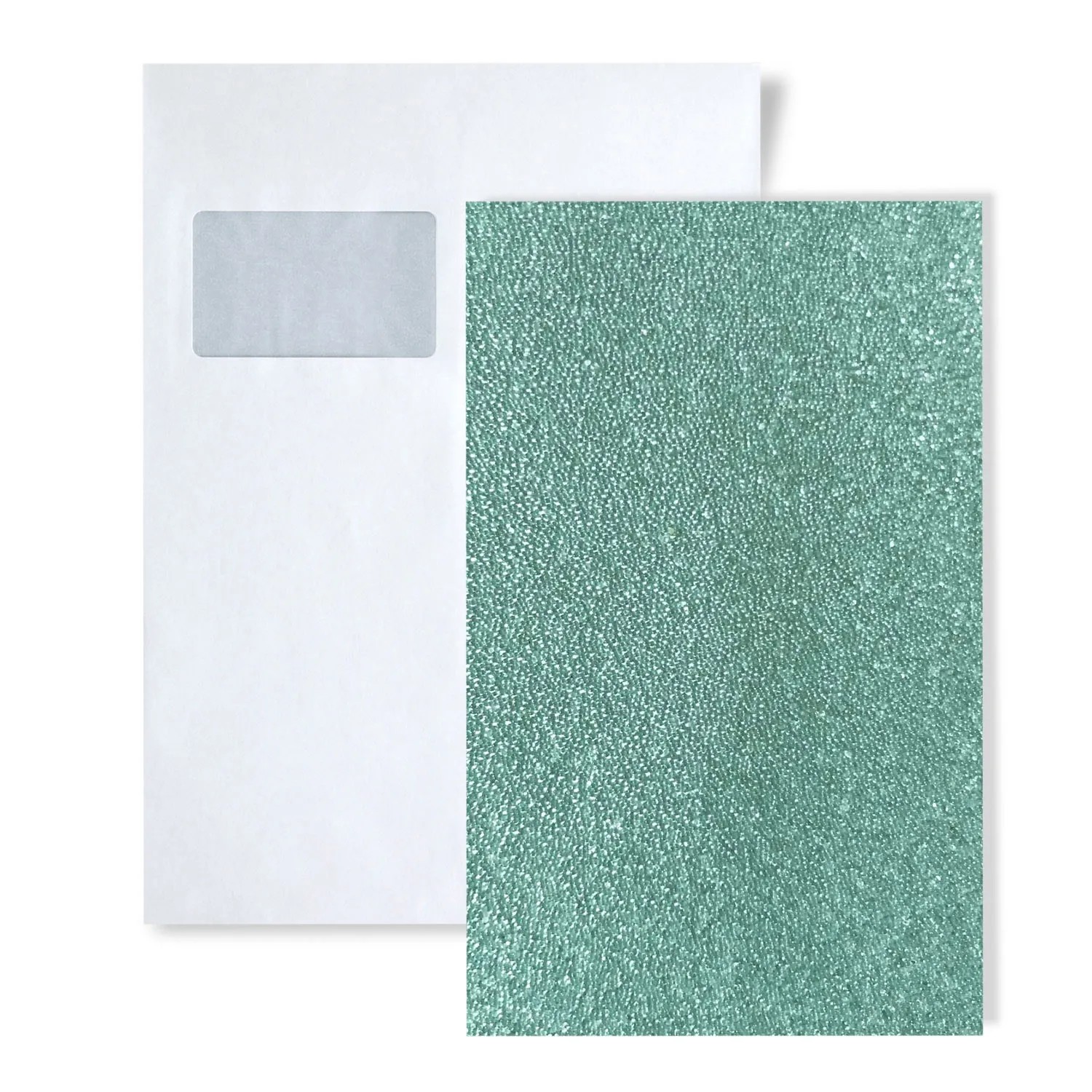 Musterstück der WallFace Wandverkleidung CRYSTAL (Dekor-Paneel) neben Briefumschlag.