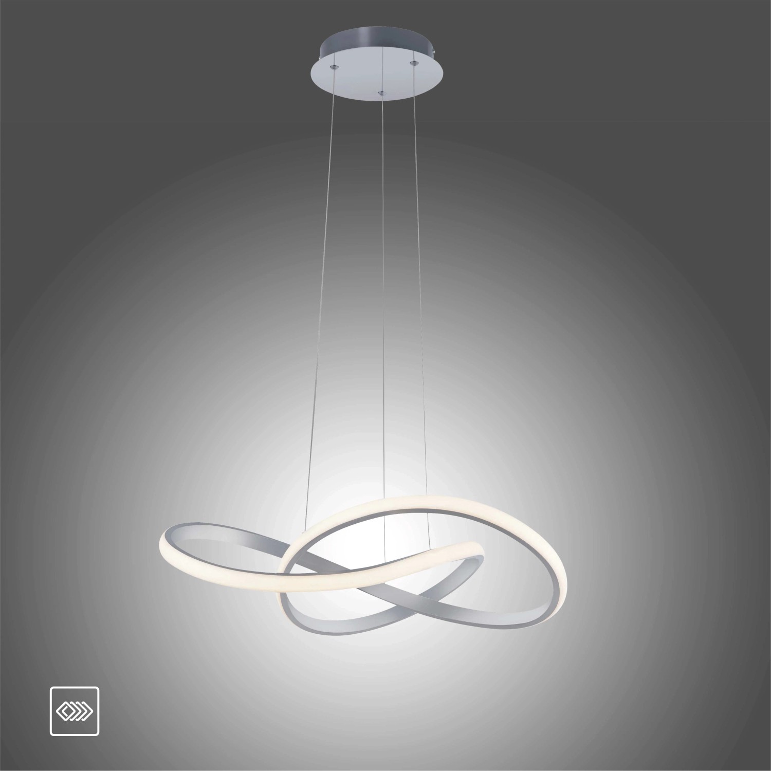 Moderne LED-Pendelleuchte Maria aus Aluminium, geschwungenes Design, dimmbar.
