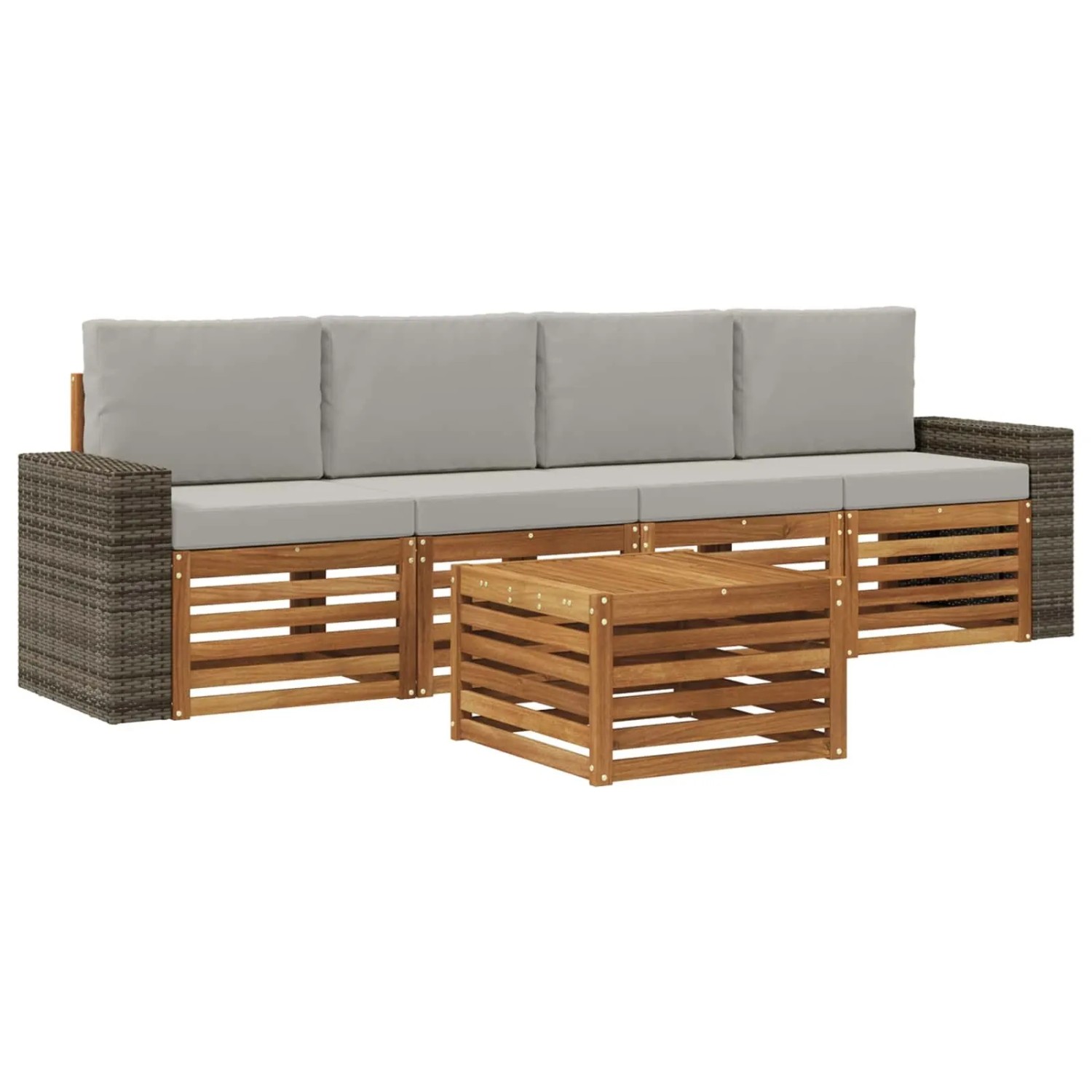 vidaXL Outdoor-Sofagarnitur mit Kissen 5 Stk Natur und Hellgrau 3384007