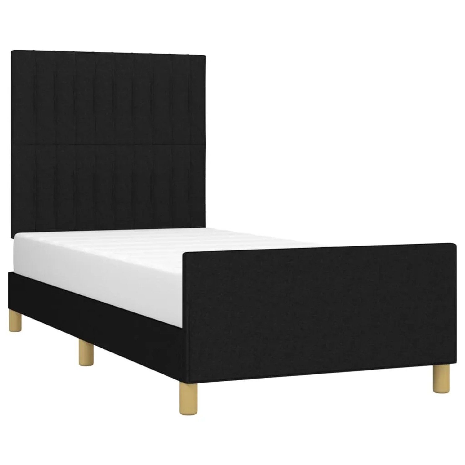 Schwarzes Stoff-Bettgestell (80x200 cm) mit Kopfteil für Schlafzimmer.