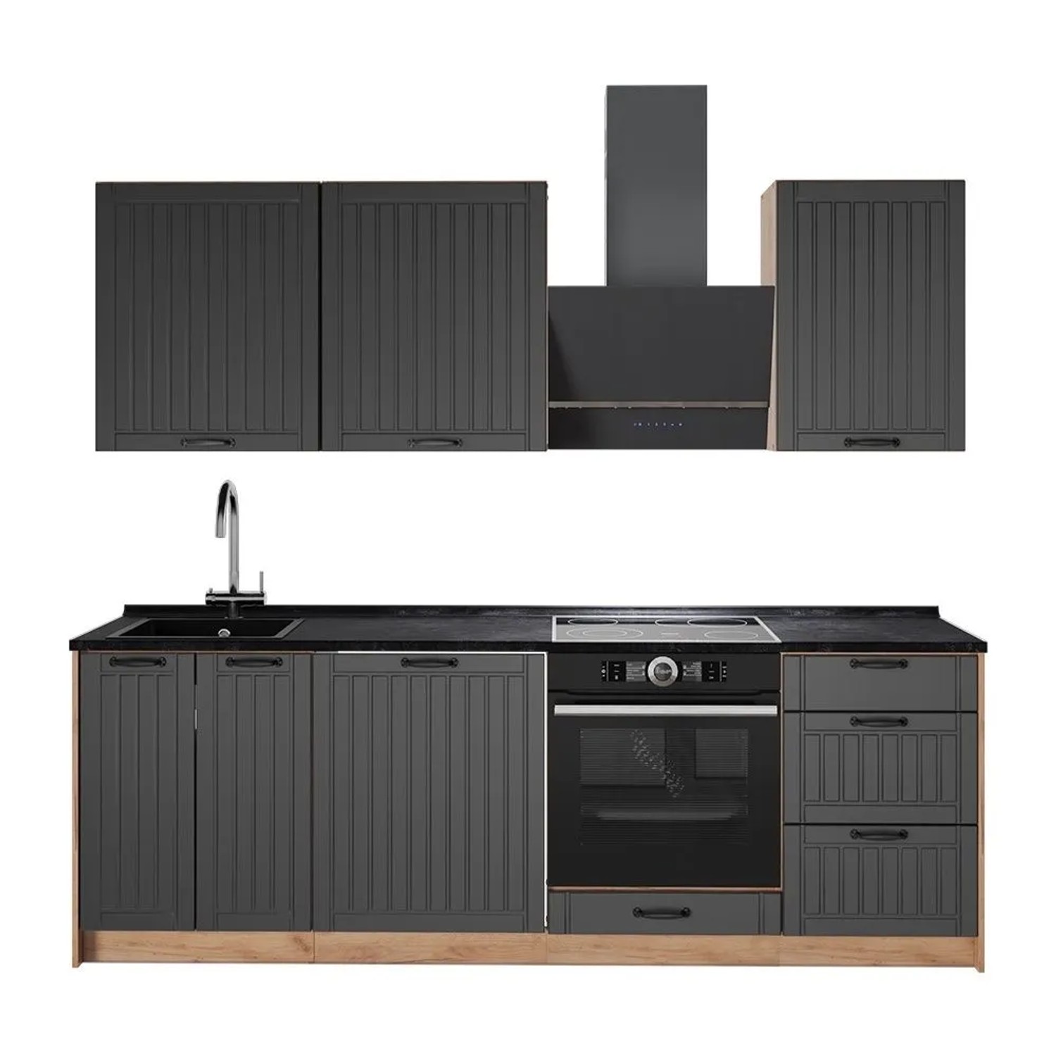 Vicco Küchenzeile Fame-Line Dunkelgrau/Goldkraft Eiche 230 x 82 AP Anthrazit Art Nr 63982