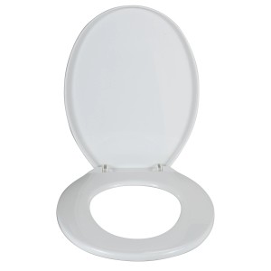 Weißer WC-Sitz Aurora aus Thermoplast, offen.