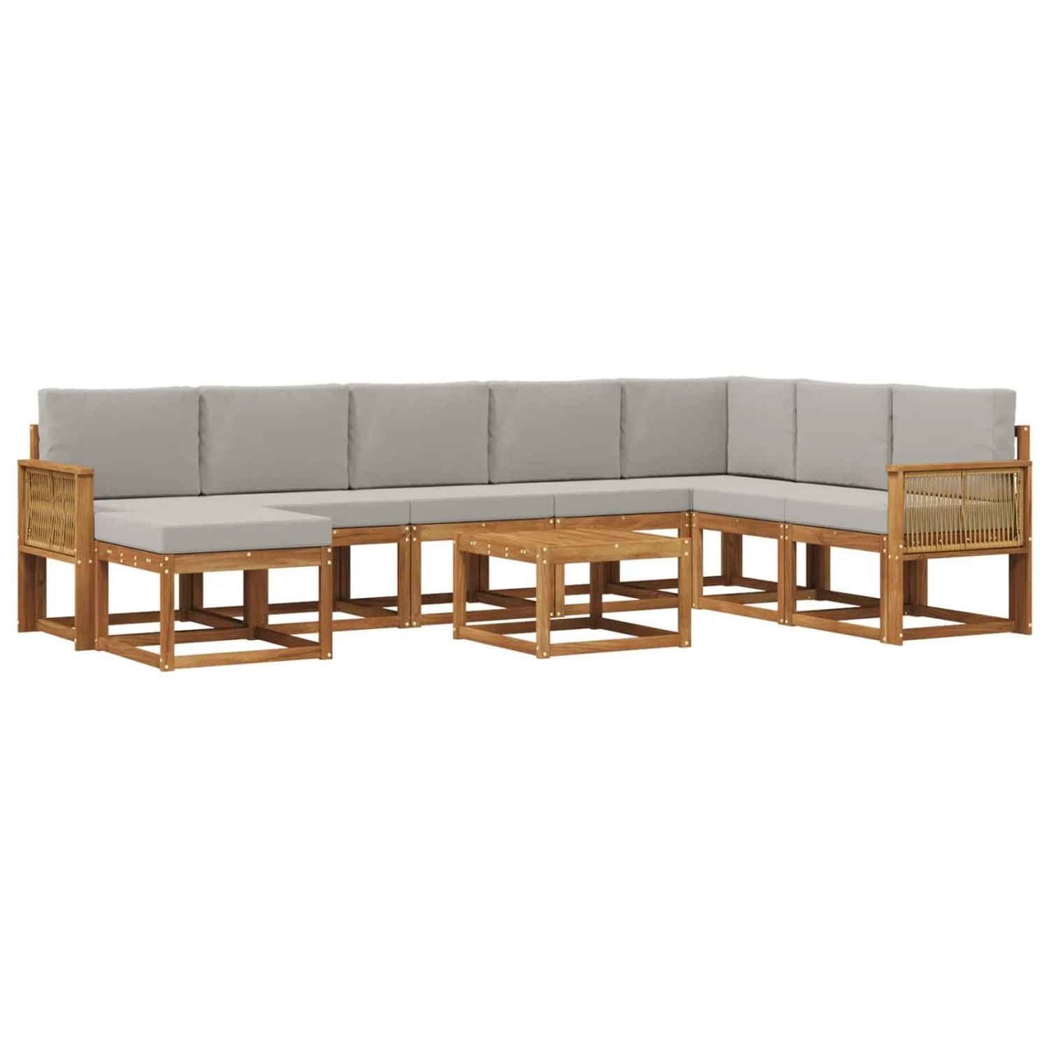 vidaXL Outdoor-Sofagarnitur mit Kissen 9 Stk Natur und Hellgrau 3385477