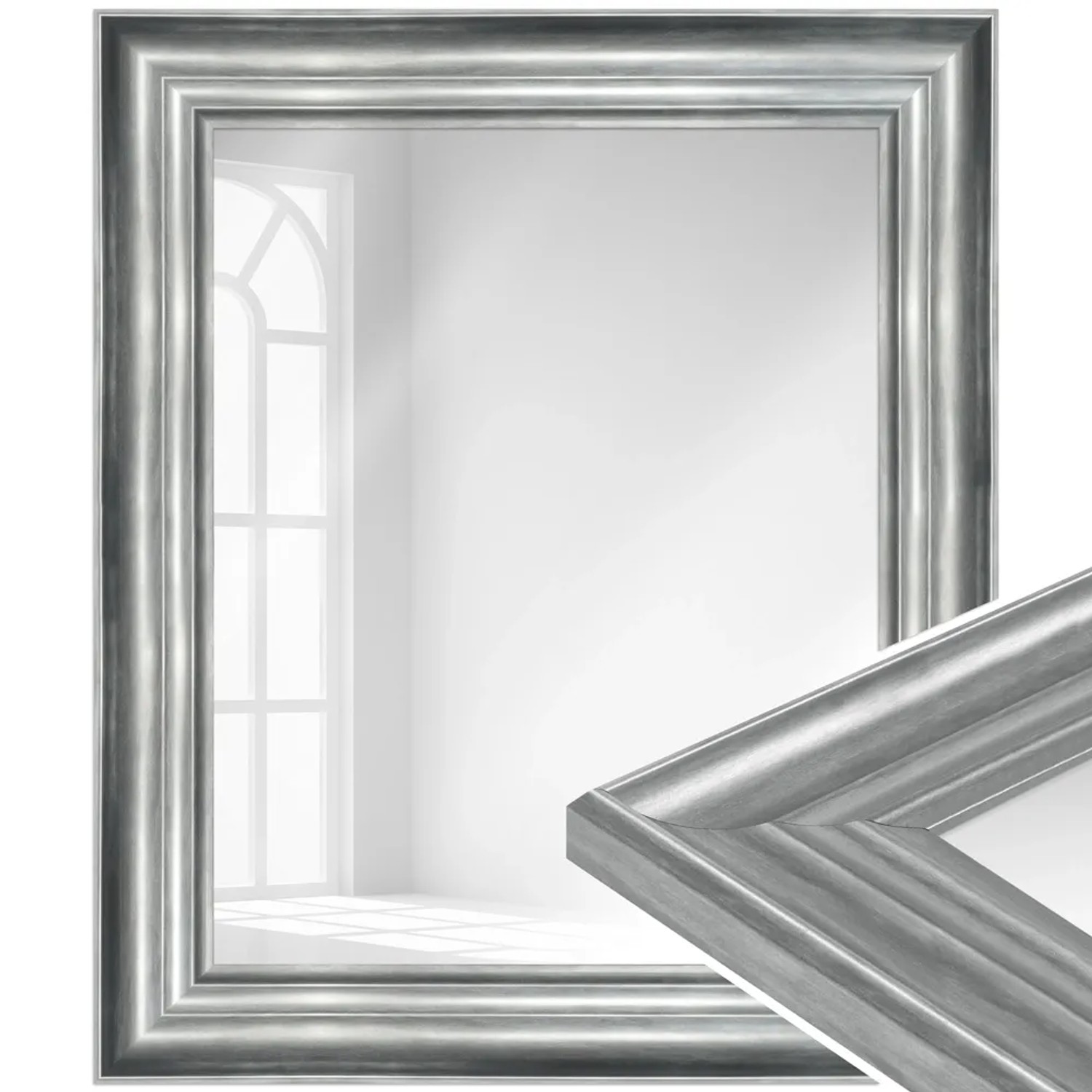 Wandspiegel Halbrund 60x80cm - Silberner Metallrahmen Für Bad & Wohnzimmer