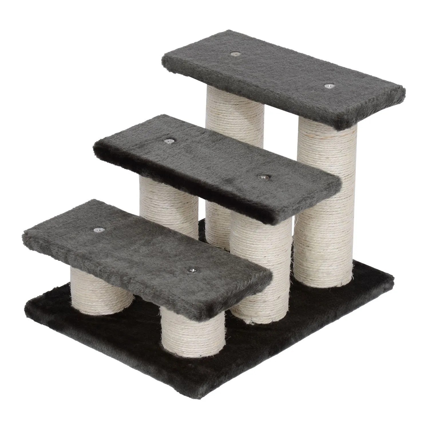 PawHut Haustiertreppe Hundetreppe 3 Stufen 34 cm Hoch für Hunde Katze mit Kratzstamm (Hunderampe, 1-St., Katzentreppe), Einstiegshilfe für Bett, Sofa, Couch Dunkelgrau