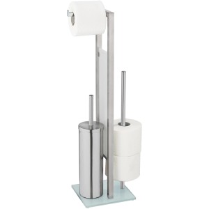 Wenko Stand WC-Garnitur Rivalta Silber Matt mit WC-Bürste, Papier- und Rollenhalter.