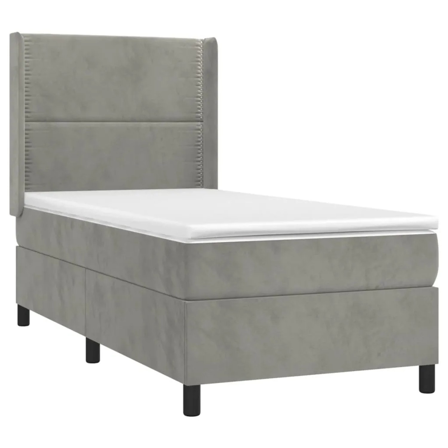 Hellgraues vidaXL Boxspringbett 100x200 cm mit Samtbezug, Matratze und Kopfteil.