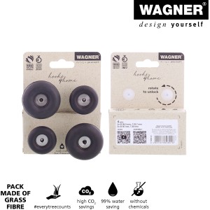 Wagner Wandhaken-Set Dot, 4 schwarze Haken in zwei Größen auf Verpackung.