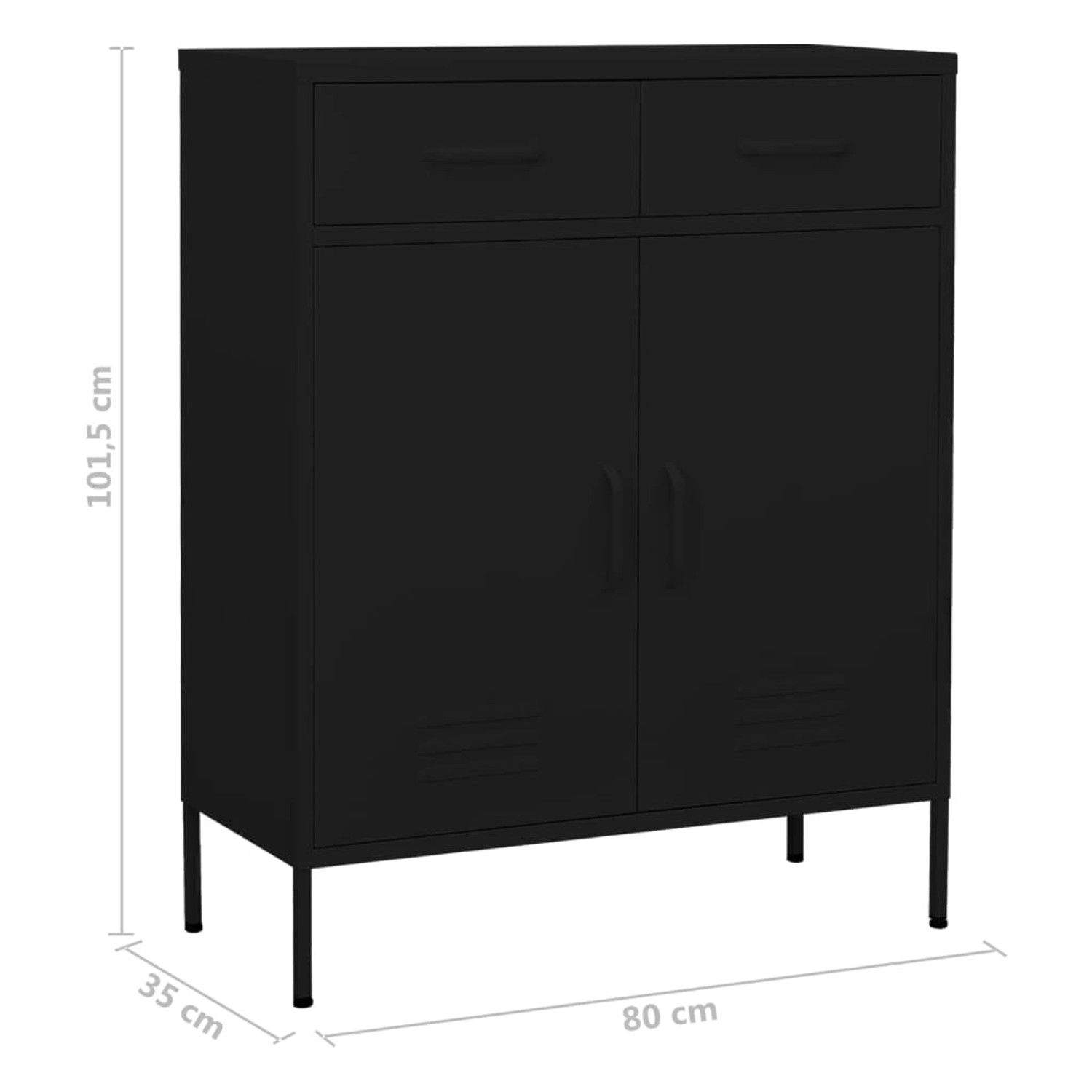 Schwarzer vidaXL Lagerschrank aus Stahl, 80x35x101,5 cm, mit 2 Schubladen und 2 Türen. Büroschrank.