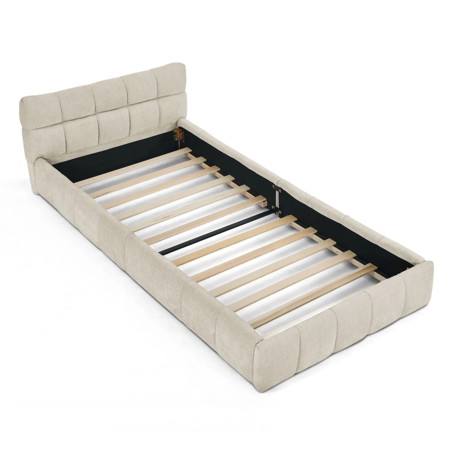 okwish Einzelbett 90x200cm mit Chenille Bezug Kinderzimmer Beige ohne Matratze