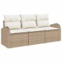 Beiges 3-tlg. Garten-Sofa-Set von vidaXL aus Poly Rattan mit Kissen.