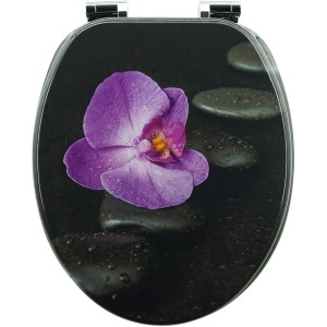Sanfino WC-Sitz Way of Orchid: Toilettendeckel mit Absenkautomatik, Holz, Orchideen-Motiv.