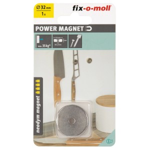 Fix-o-moll Topfmagnet Neodym, 8x32x5,5mm, silberfarben, zur Befestigung von Werkzeugen.