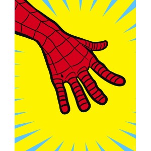 Komar Fototapete: Spider-Man Hand in Rot auf gelbem Grund, 40x50 cm. Kinderzimmer Deko.