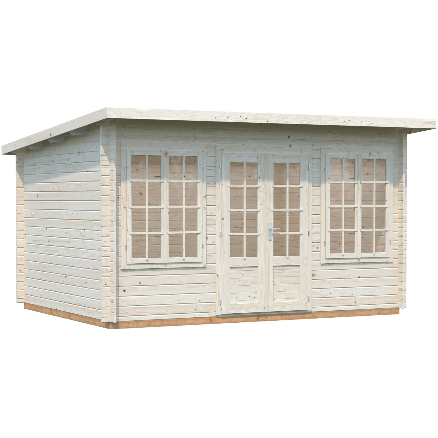 Palmako Lisa Holz-Gartenhaus mit Pultdach, naturbelassen und tauchgrundiert, 400x300 cm.