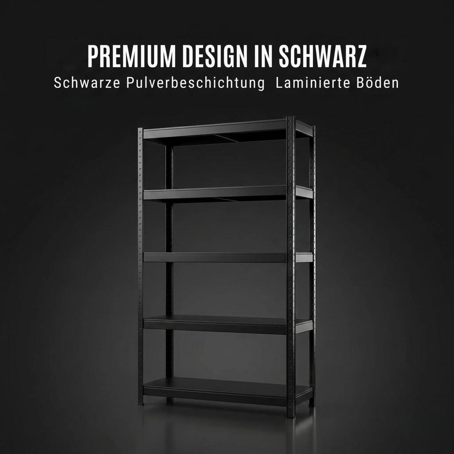 Schwarzes Albatros Schwerlastregal, 180x90x40 cm, mit 5 verstellbaren Ablagen aus pulverbeschichtetem Stahl.