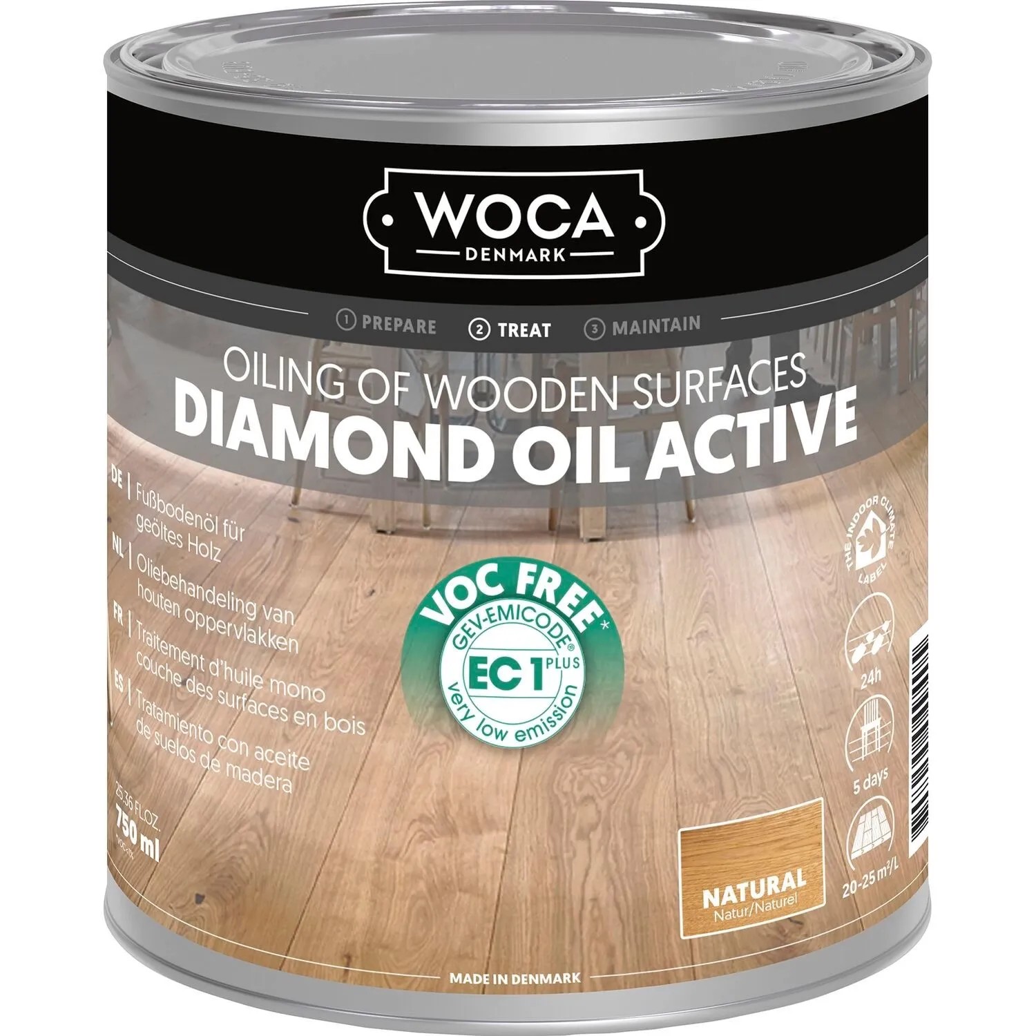 Woca Diamant Aktiv Öl Pflegeöl für Holzboden 0,75, Natur