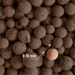 Liaflor Blähton-Granulat, 8-16 mm Körnung. Detailansicht des Tongranulats, ideal für Pflanzendrainage und Substrat.