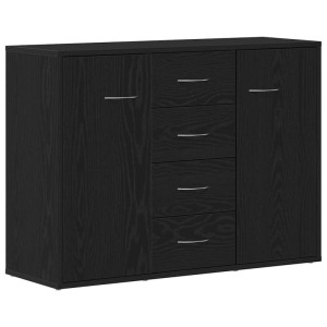 Schwarzes Sideboard in Eichen-Optik mit 4 Schubladen und 2 Türen.