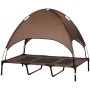 PawHut Hundebett mit Baldachin für Outdoor, braun. Erhöhte Liegefläche mit Sonnenschutz.