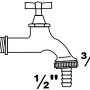 Chrom Auslaufventil mit Knebelgriff, 21 mm (1/2AG) x 26,4 mm (3/4AG) Anschluss.