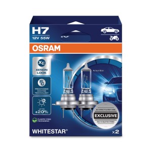 Osram H7 Whitestar Scheinwerferlampen, 2er-Pack. Autoelektrik für helleres Licht und Xenon-Look.