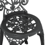 Detailansicht: Schwarzer Gartenstuhl aus Aluminium mit Rosenmuster, Teil des 3-tlg. Bistro Sets.