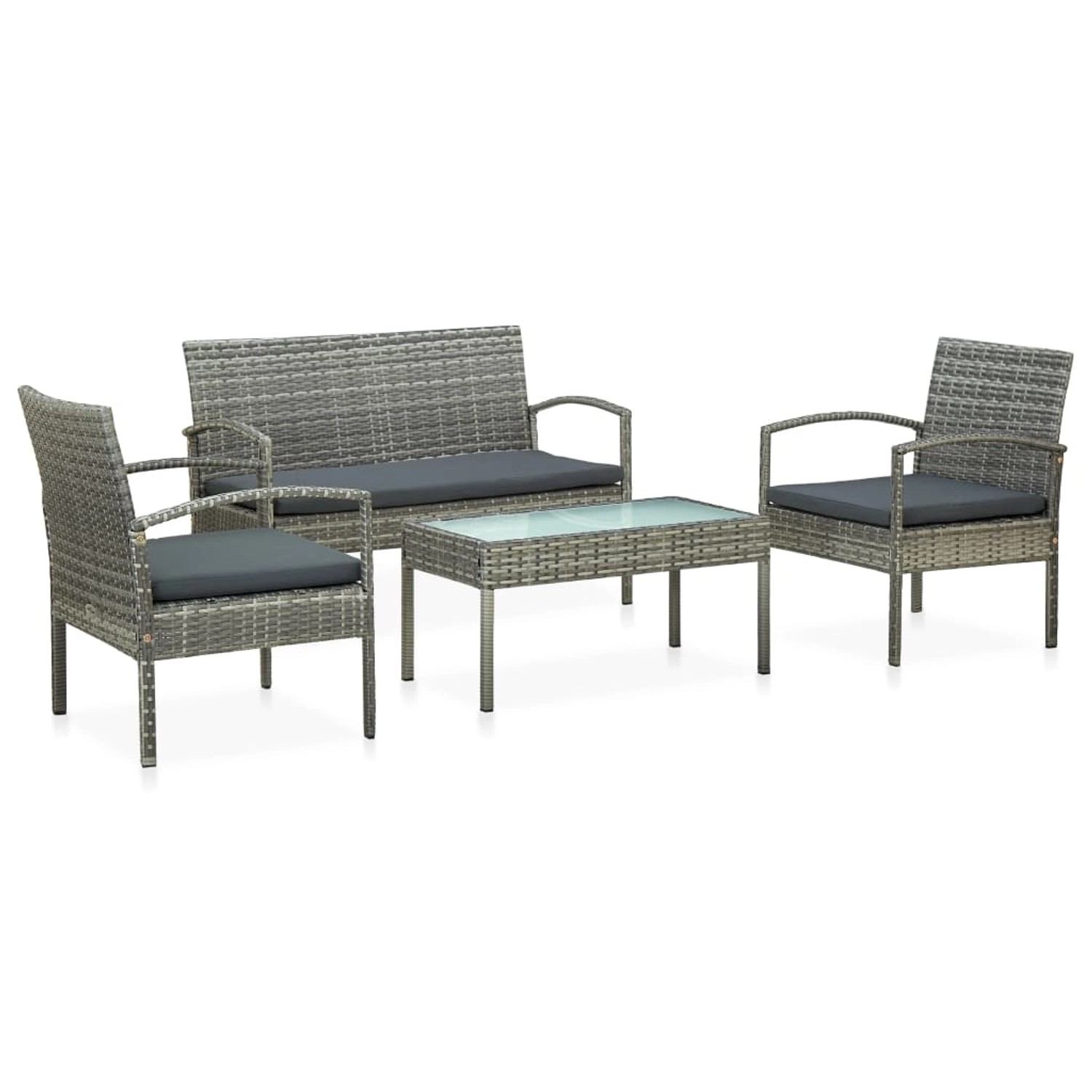 4-tlg. Garten-lounge-set Mit Auflagen Poly Rattan Grau günstig online kaufen