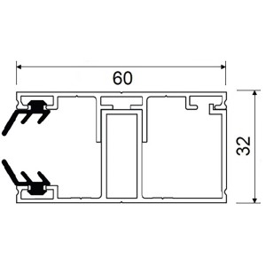 Detailzeichnung T&J Randprofil Alu mit Dichtung, Maße 60x32 mm für Kunststoffbedachung.