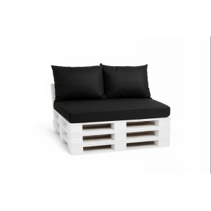 Schwarzes Palettenkissen-Set: Sitzkissen und Rückenkissen für Palettenmöbel.