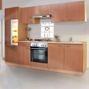 Respekta Küchenzeile 270 cm in Buche Nachbildung, ohne E-Geräte. Inklusive Ober- und Unterschränke.