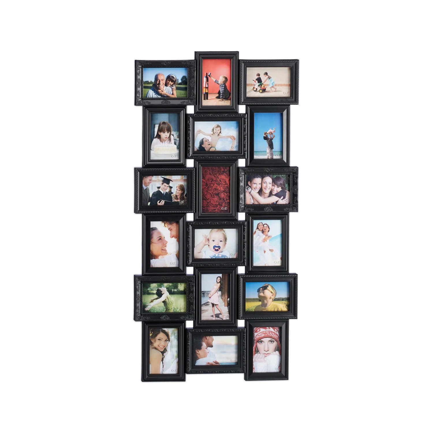 Relaxdays Bilderrahmen Collage Kunststoff MDF Schwarz Für 18 Bilder 104 cm x 54 cm x 2,5 cm 1,9 kg