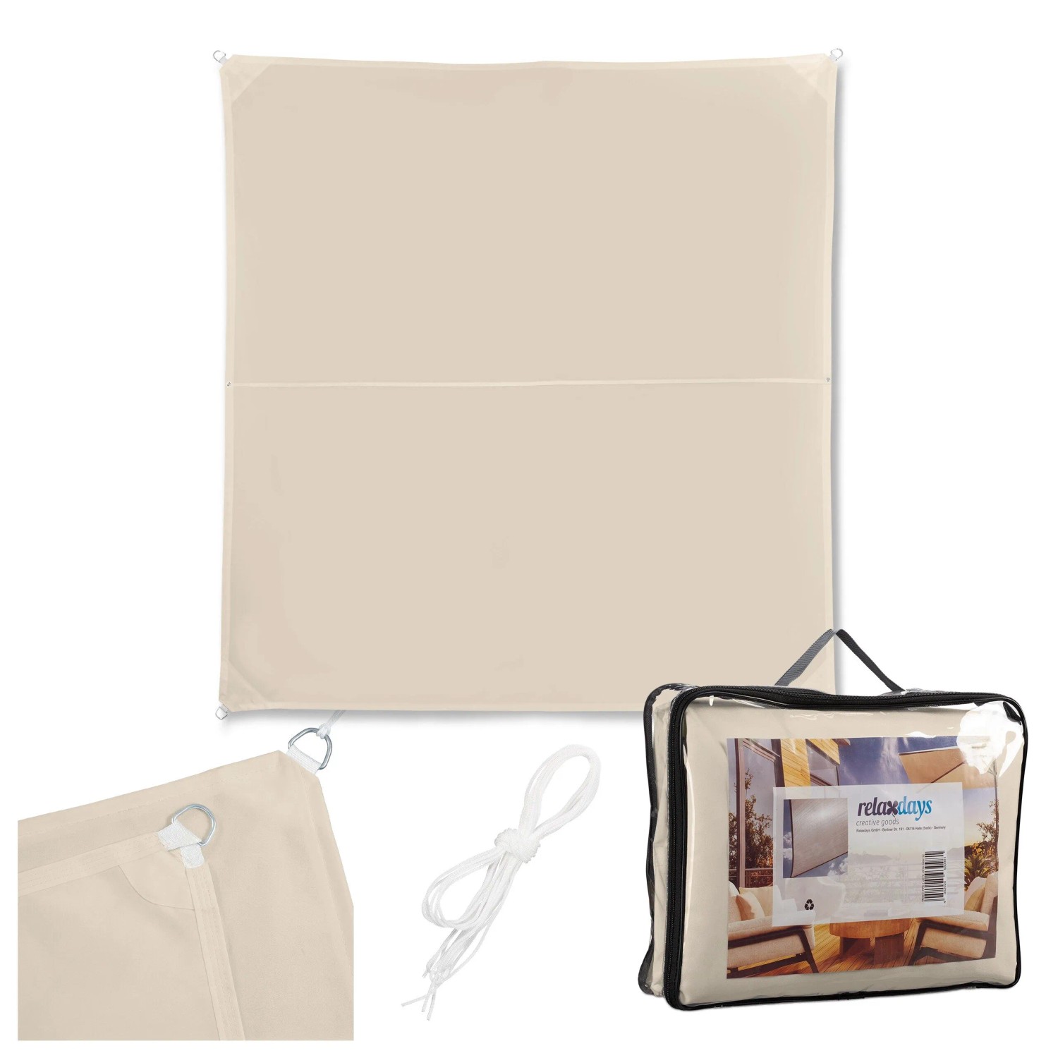 Relaxdays Sonnensegel Polyester Beige Wasserabweisend 2 x 2 m