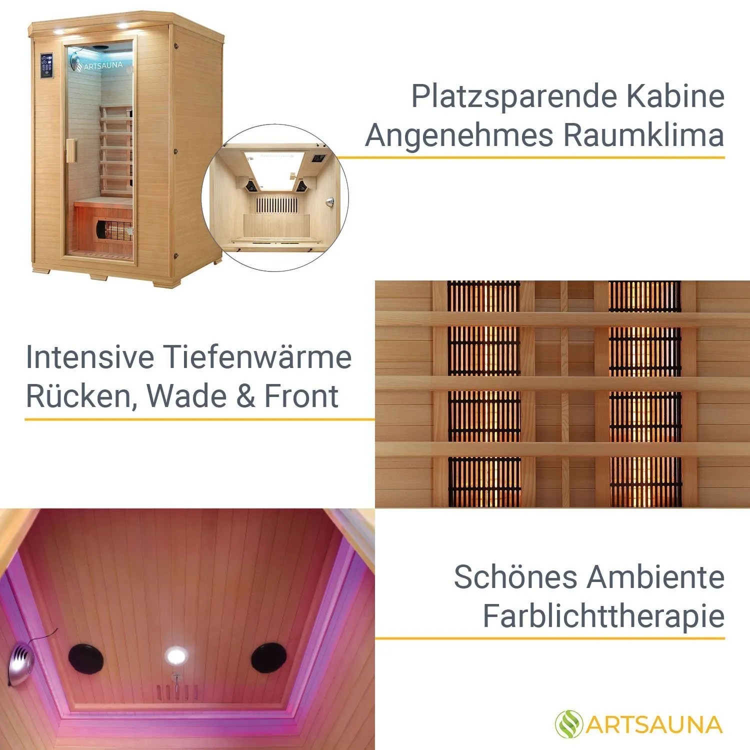 Artsauna Infrarotkabine Oslo aus Hemlockholz mit Vollspektrumstrahlern für 2 Personen.