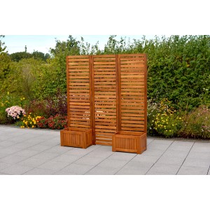 Merxx Sichtschutz mit Blumenkästen, 2er Set aus geöltem Akazienholz für Garten & Terrasse.