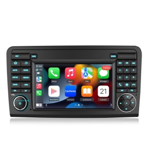 Junsun 7 Zoll Autoradio für Mercedes-Benz ML/GL. Schwarzes Gerät mit Touchscreen, Navi, Musik-Apps und Bedientasten.