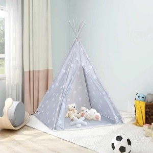 vidaXL Kinder Tipi-Zelt mit Tasche Polyester Grau 115x115x160 cm 80275