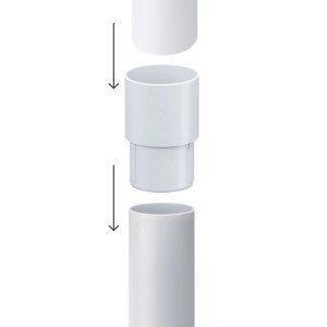 Weißer Inefa PVC Fallrohrverbinder DN 50, zeigt einfache Steckmontage von Fallrohren für Dachrinnen.