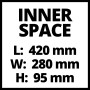 Innenraummaße Einhell E-Case S-F: Länge 420 mm, Breite 280 mm, Höhe 95 mm.