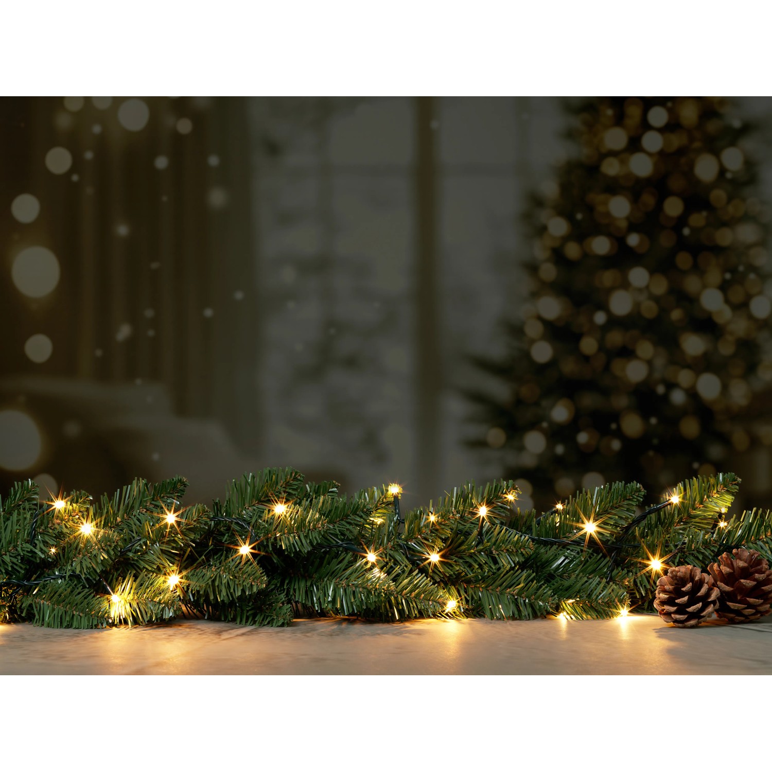 Zweifarbige Lichterkette (Kalt/Warmweiß) mit 140 LEDs, ideal für den Weihnachtsbaum.